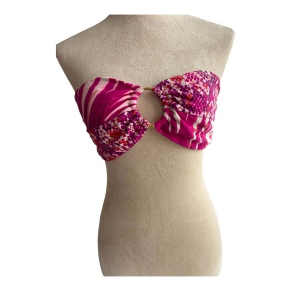 Gossip Collection Bandeau Bikini Top L - Pink Abstract Print (2627-1)